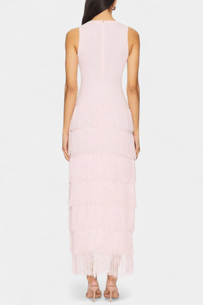 Kalani Layered Fringe Side-Slit Maxi Dress