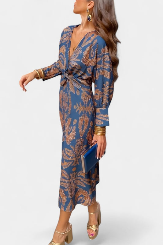 Elara Knotted V-Neck Soft Dress