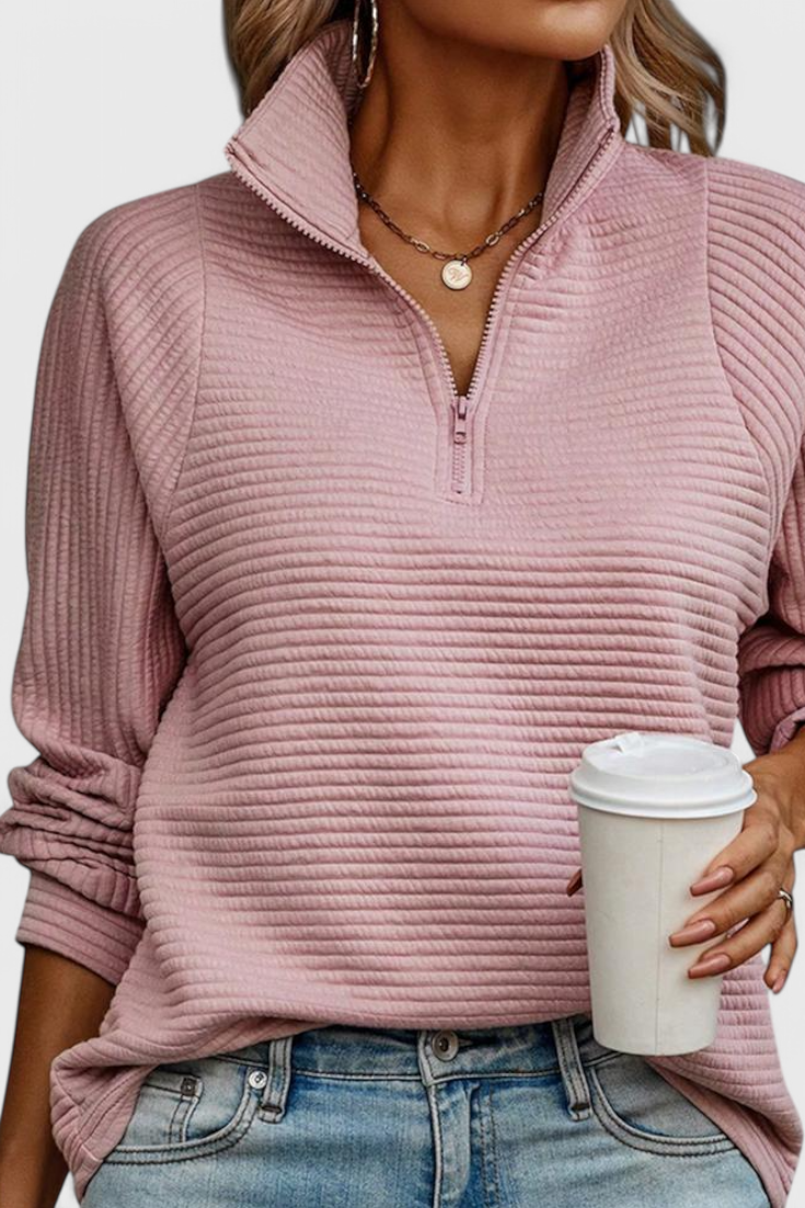 Helene Zip V-Neck Long Sleeve Jumper