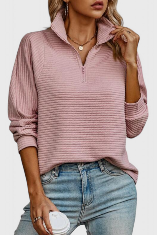 Helene Zip V-Neck Long Sleeve Jumper