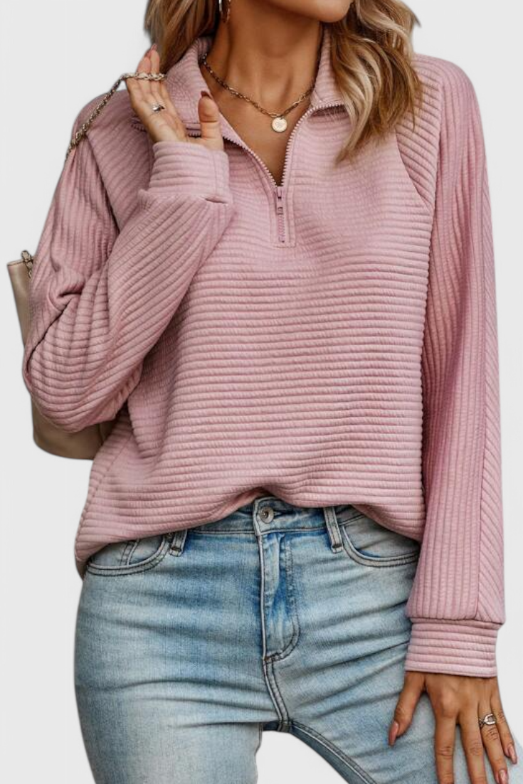 Helene Zip V-Neck Long Sleeve Jumper