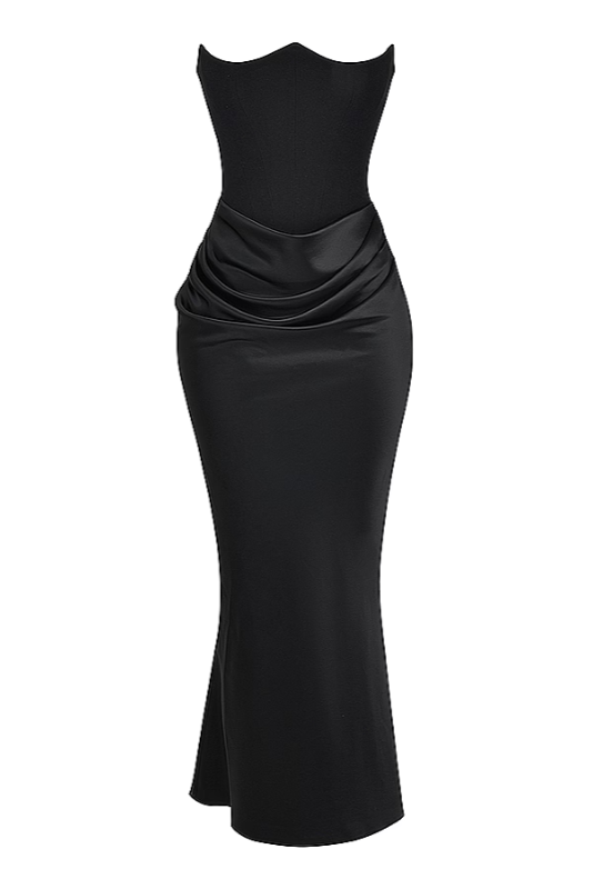 Emily Strapless Corset Draped Maxi Dress