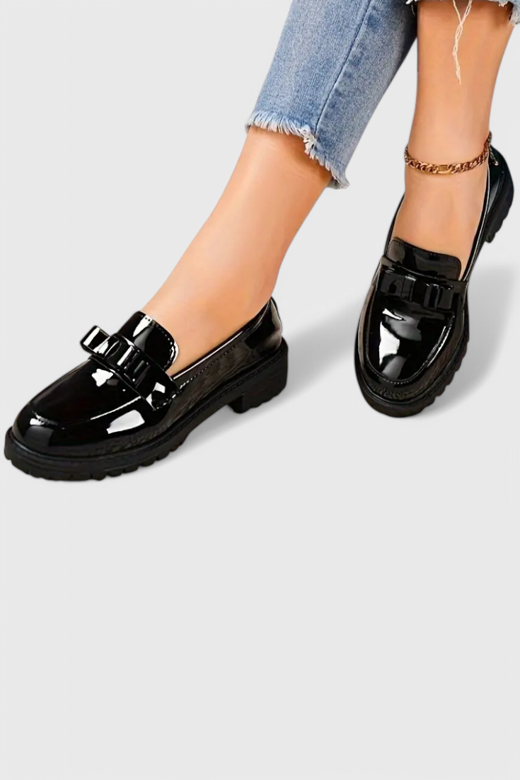 Zinnia Bow Detail Block Heel Loafers