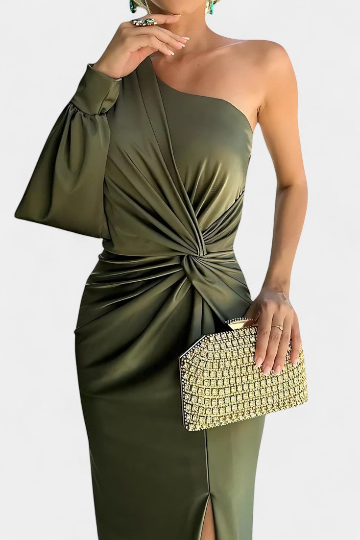 Charlotte Asymmetric Draped One-Shoulder Dress