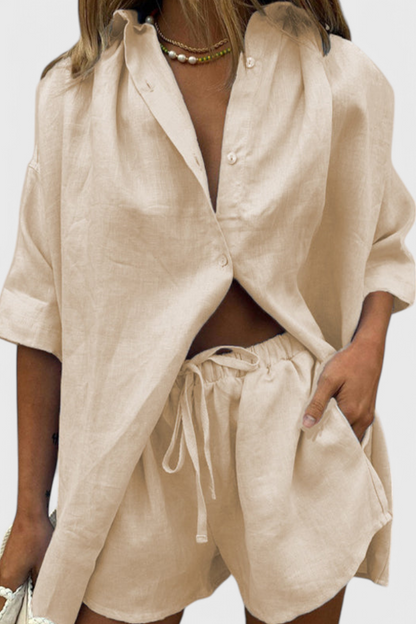 Anika Two-Piece Set with Button Shirt & Drawstring Shorts