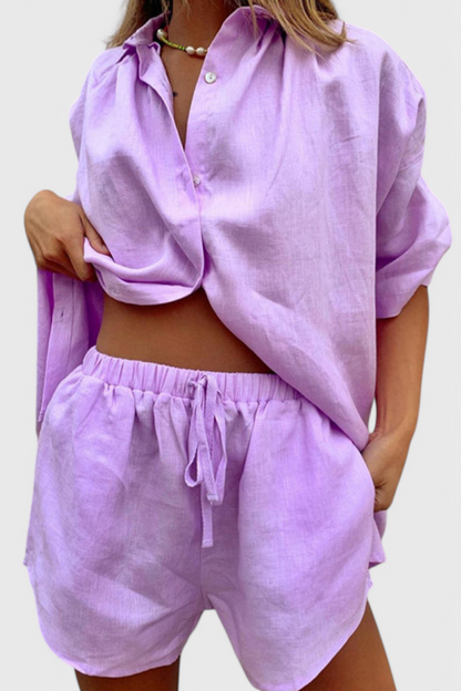 Anika Two-Piece Set with Button Shirt & Drawstring Shorts