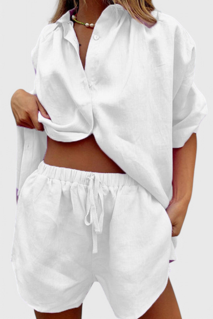 Anika Two-Piece Set with Button Shirt & Drawstring Shorts