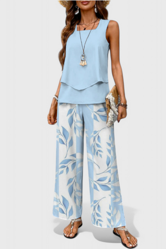 Una Layered Top & Wide-Leg Trouser Set