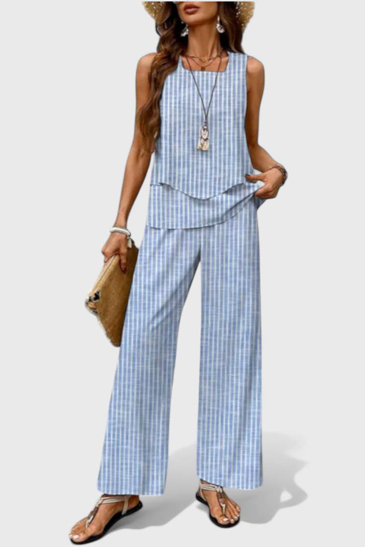 Una Layered Top & Wide-Leg Trouser Set