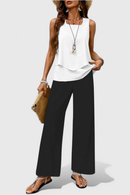 Una Layered Top & Wide-Leg Trouser Set
