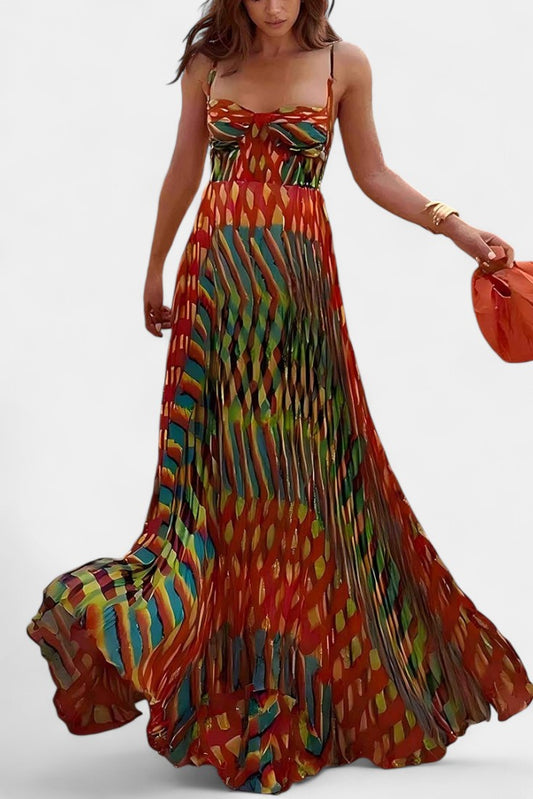 Ocean Abstract Halter Maxi Dress
