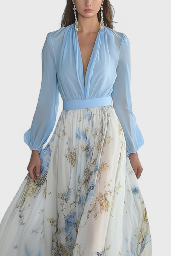 Eliane Stunning Floral Print V-Neck Maxi Dress