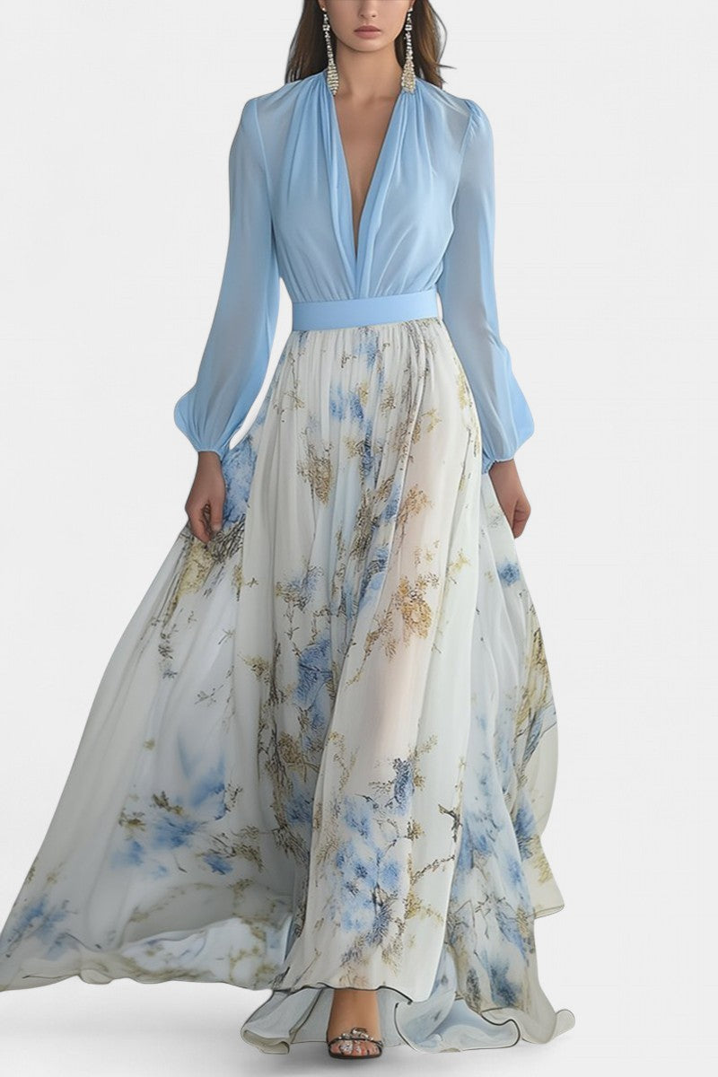 Eliane Stunning Floral Print V-Neck Maxi Dress