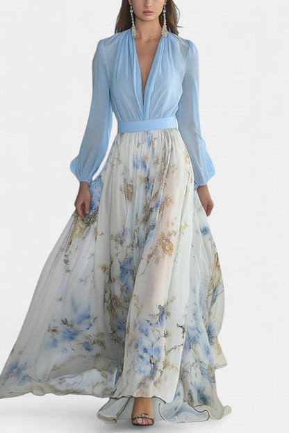 Eliane Stunning Floral Print V-Neck Maxi Dress
