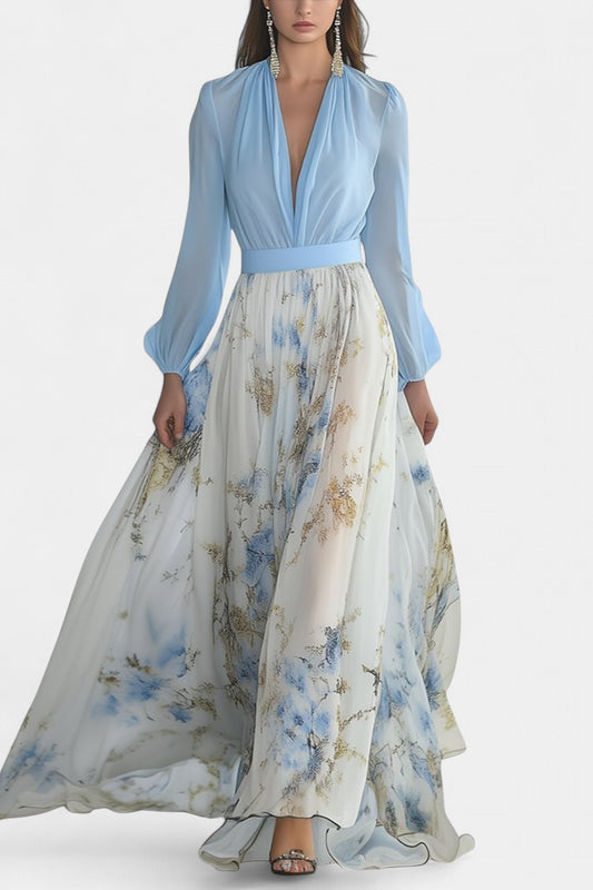 Eliane Stunning Floral Print V-Neck Maxi Dress