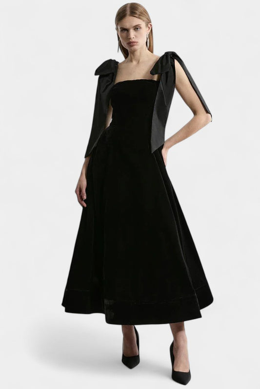 Ajla Strapless Velvet Bow Midi Dress