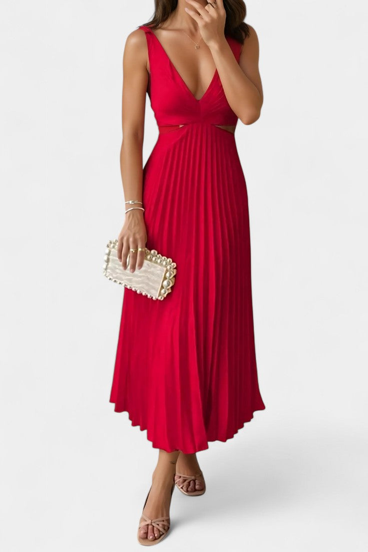 Selena Sleeveless Pleated Cut-Out Midi Dress