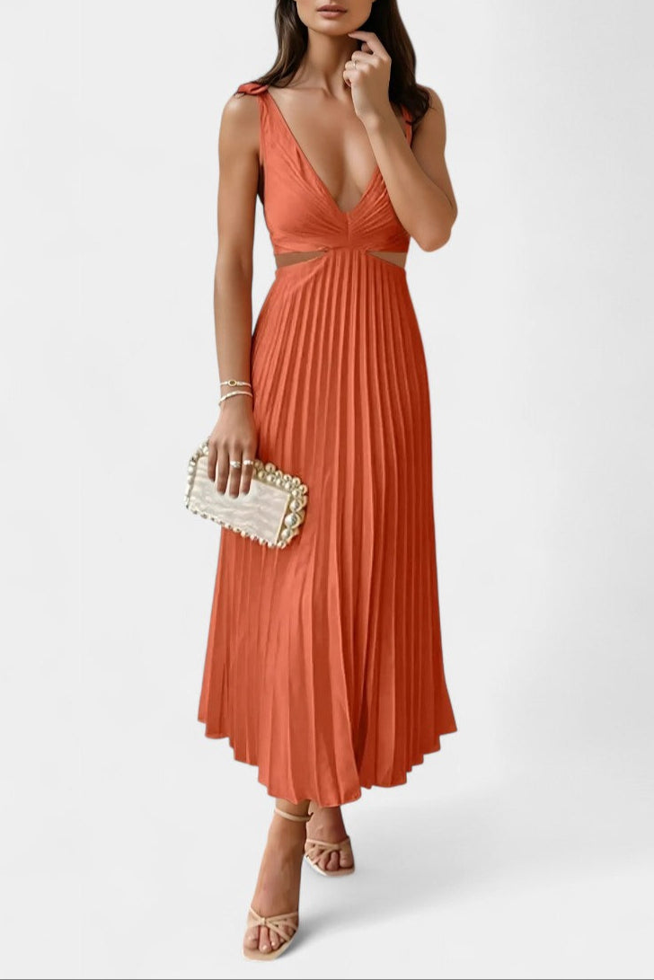 Selena Sleeveless Pleated Cut-Out Midi Dress