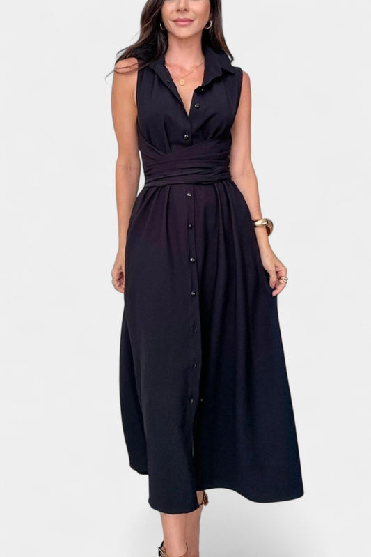 Meryl Shirt-Style Single-Breasted Midi Dress