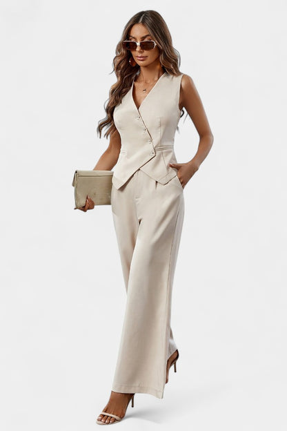 Heskia Sleeveless Waistcoat & Wide-Leg Pants Set