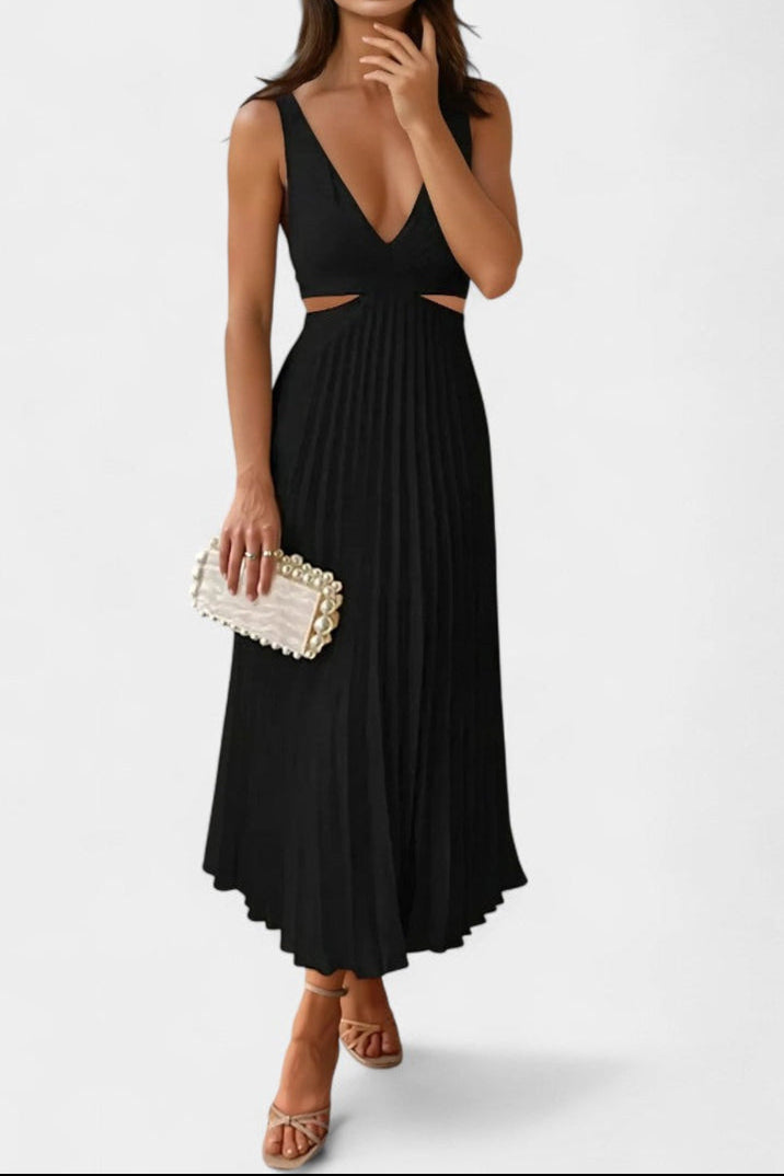 Selena Sleeveless Pleated Cut-Out Midi Dress
