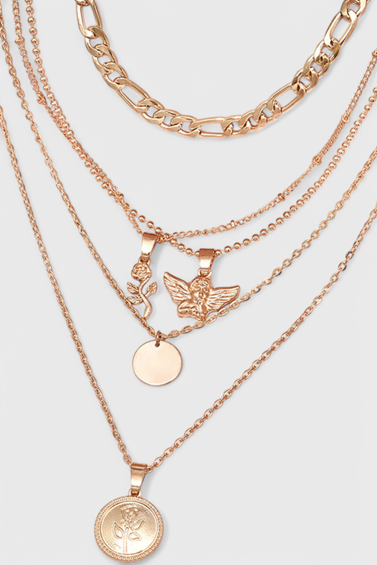 Rose & Angel Layered Necklace