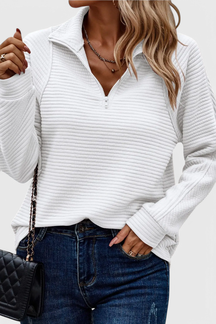 Helene Zip V-Neck Long Sleeve Jumper