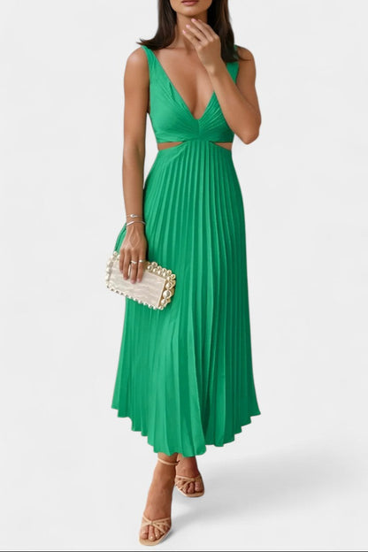 Selena Sleeveless Pleated Cut-Out Midi Dress