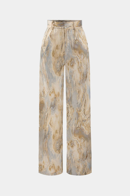 Inna Marble Print High-Waisted Straight Leg Pants
