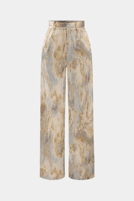Inna Marble Print High-Waisted Straight Leg Pants