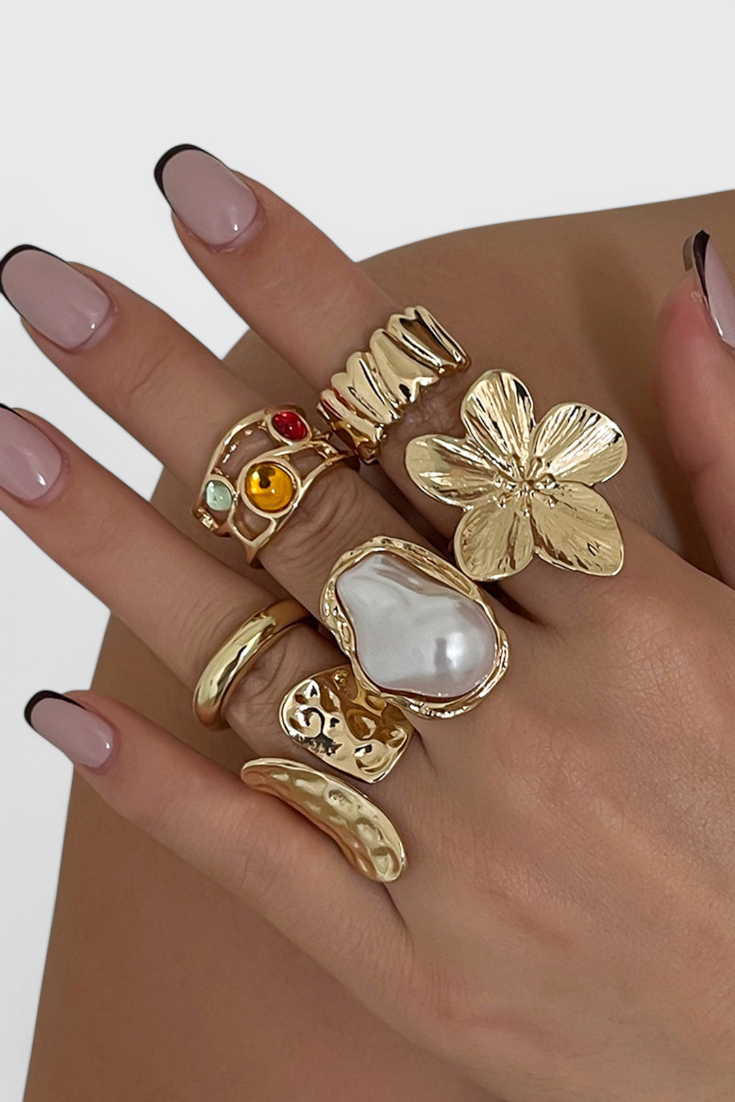 Pearl Liquid Flower Lava Open Shape Ring