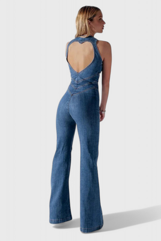 Maisie Heart Cut-Out Denim Jumpsuit