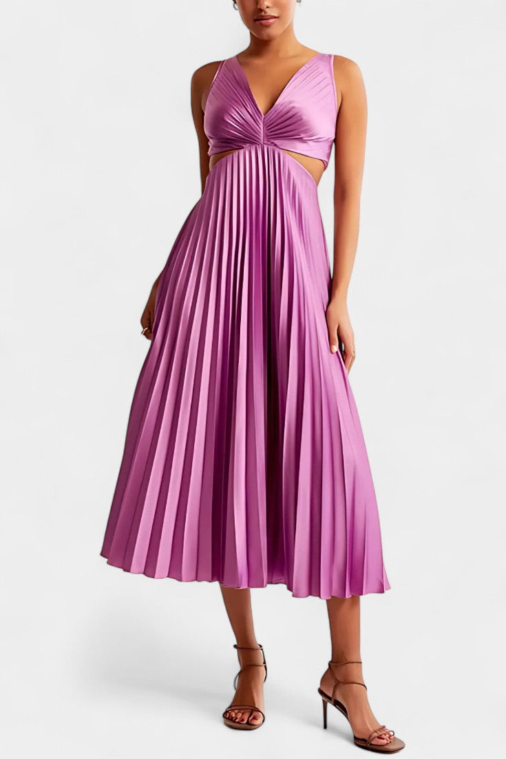 Selena Sleeveless Pleated Cut-Out Midi Dress