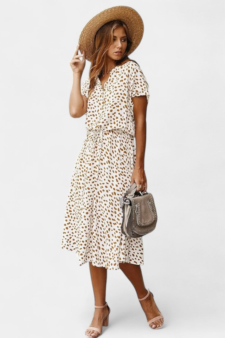 Rovena Polka Dot Shirt Midi Dress