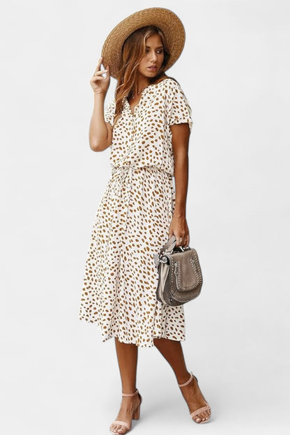 Rovena Polka Dot Shirt Midi Dress