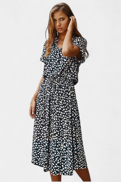Rovena Polka Dot Shirt Midi Dress