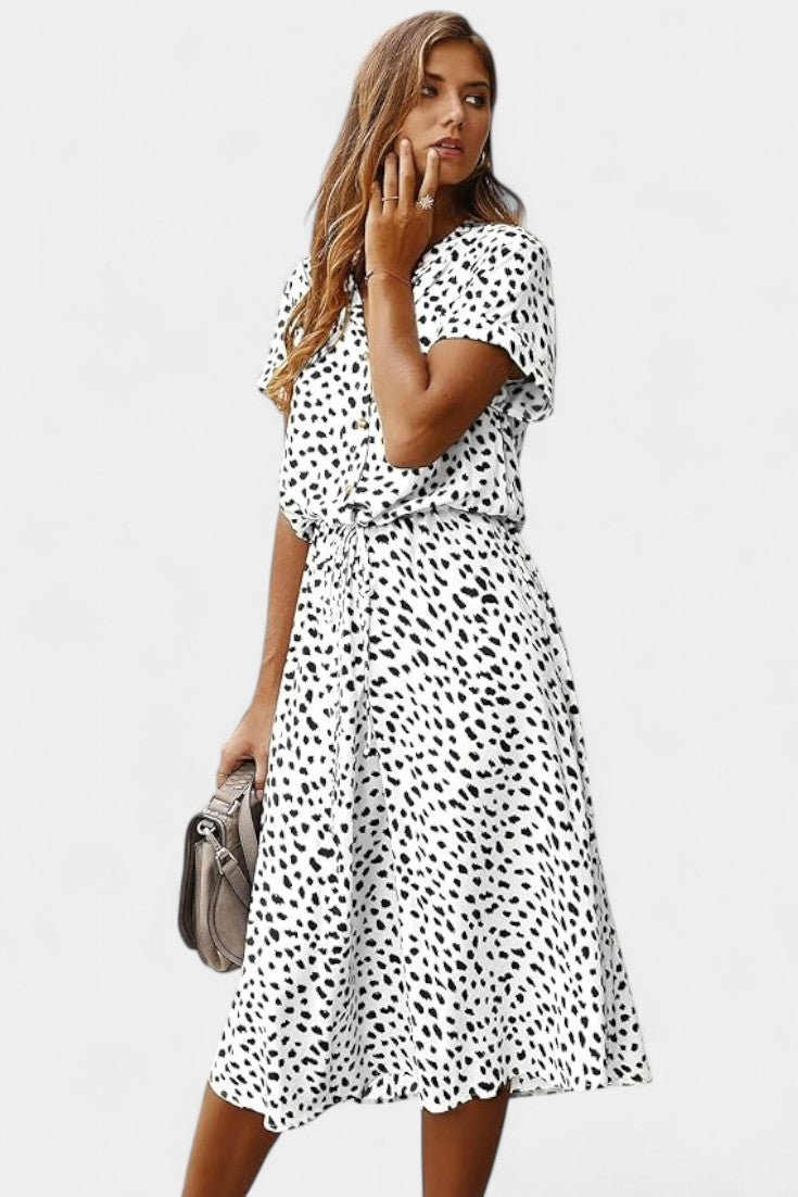 Rovena Polka Dot Shirt Midi Dress