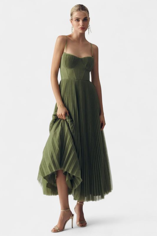 Ottilie Pleated Tulle Corset Midi Dress