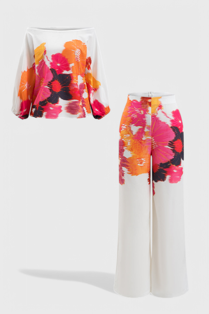 Sybella Off-Shoulder Two-Piece Set with Wide-Leg Trousers