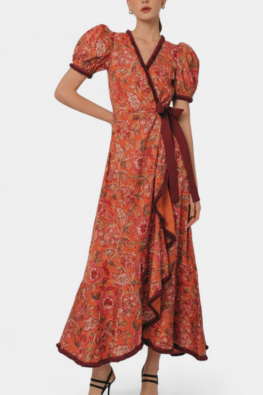 Louisa Asymmetric Puff-Sleeve Dress