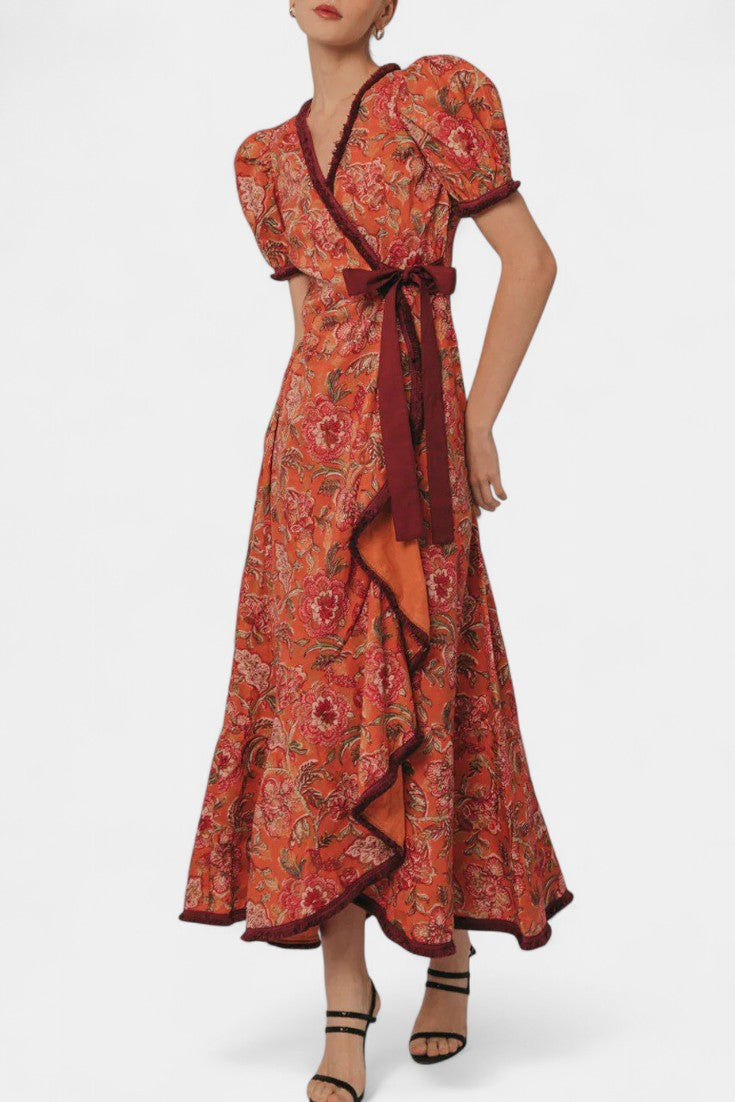 Louisa Asymmetric Puff-Sleeve Dress