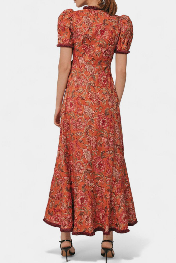 Louisa Asymmetric Puff-Sleeve Dress