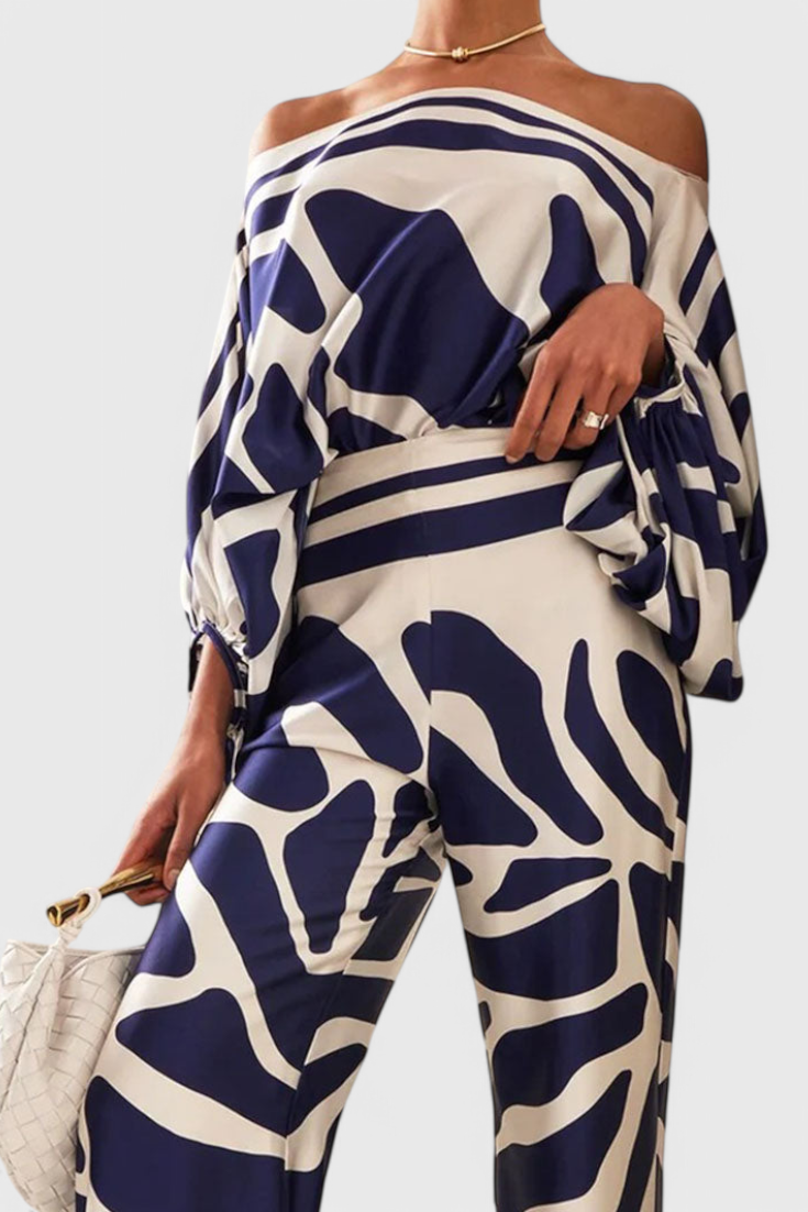 Sybella Off-Shoulder Two-Piece Set with Wide-Leg Trousers
