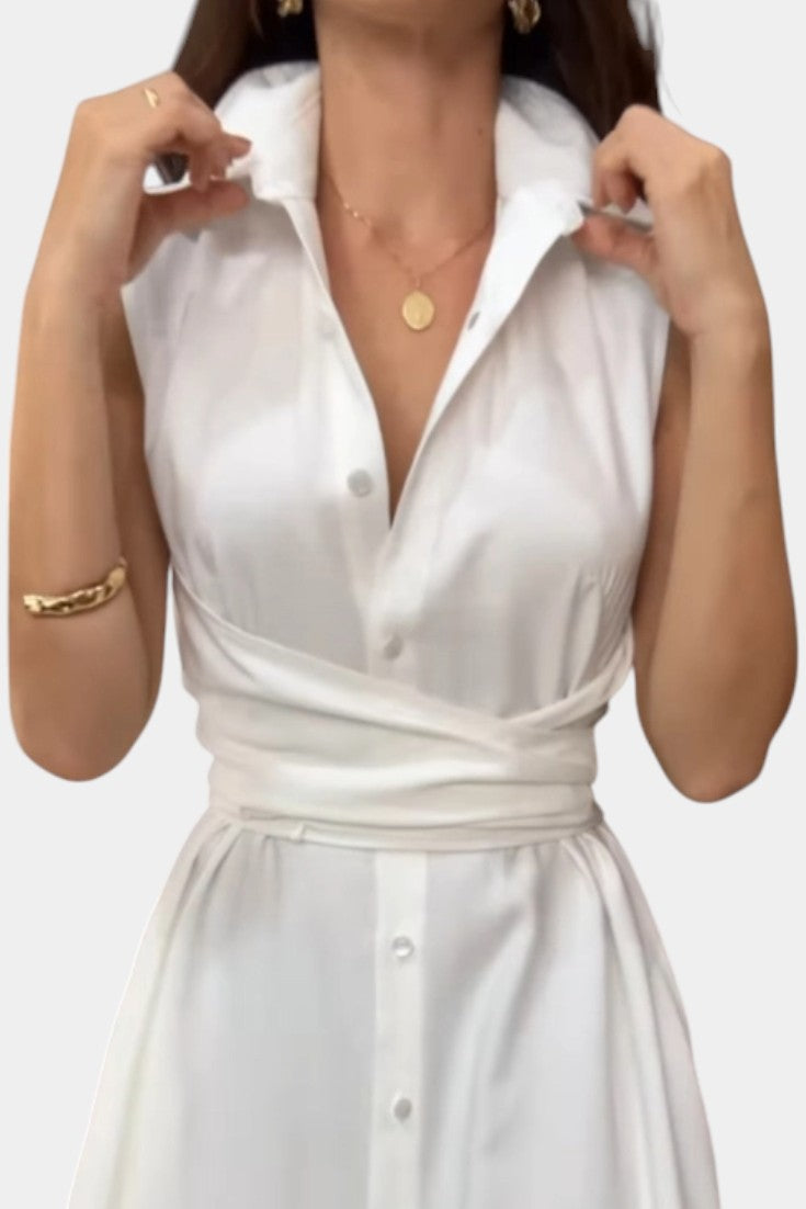 Meryl Shirt-Style Single-Breasted Midi Dress