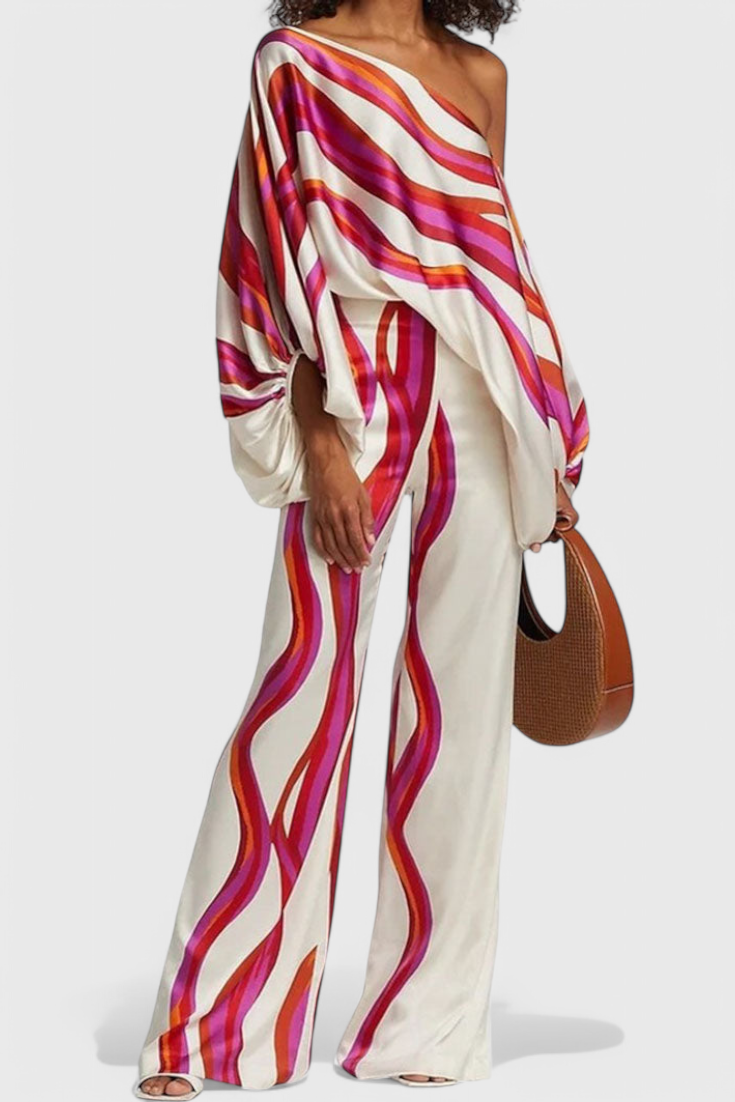 Sybella Off-Shoulder Two-Piece Set with Wide-Leg Trousers