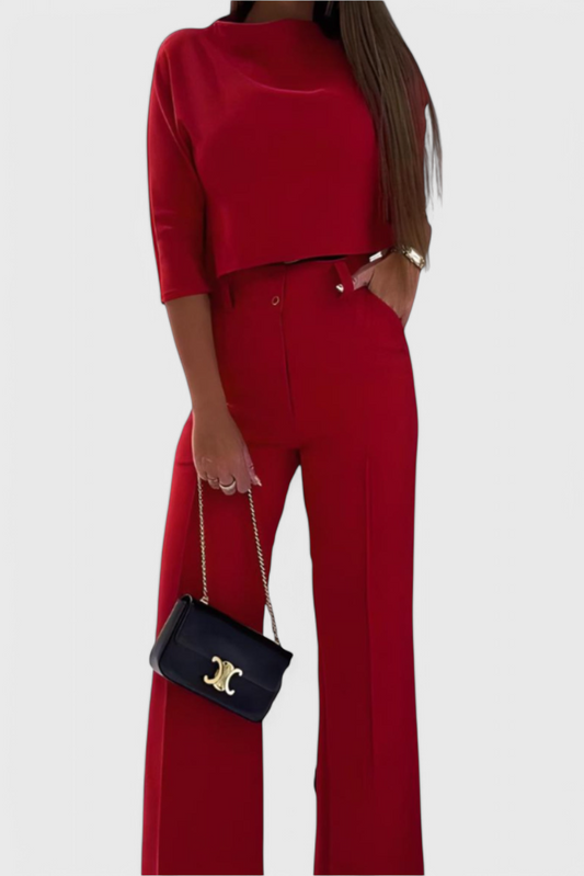 Cleo 2 Set with 3/4 Sleeve Top and Wide-Leg Trousers