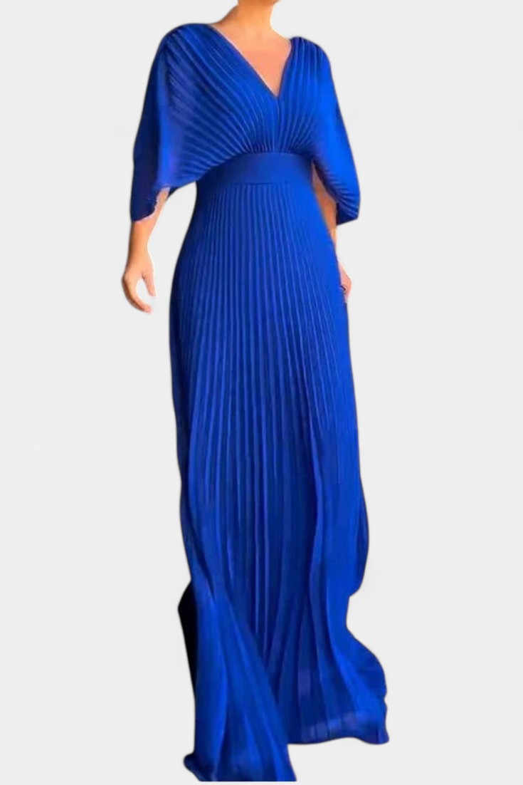 Anita Pleated V-Neck Midi Dress