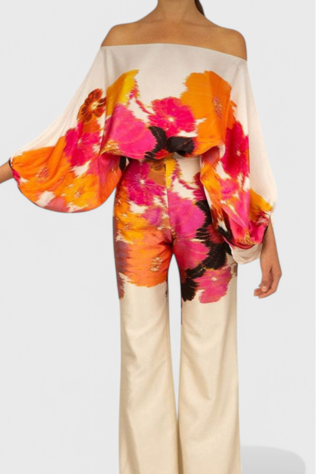 Sybella Off-Shoulder Two-Piece Set with Wide-Leg Trousers