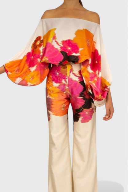 Sybella Off-Shoulder Two-Piece Set with Wide-Leg Trousers
