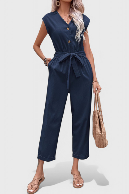 Marisol Sleeveless Button-Front Jumpsuit
